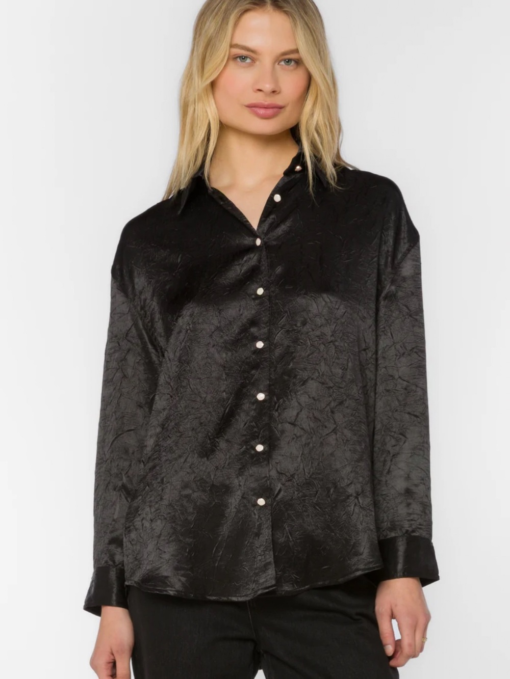 Velvet by Graham & Spencer Black Satin Button-Down Shirt
